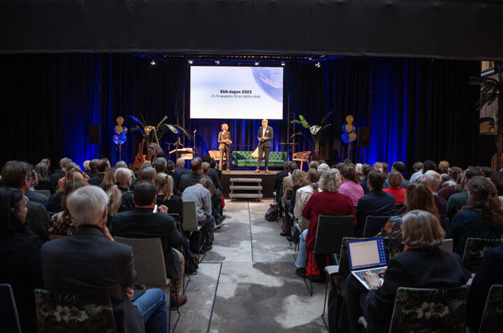 Längst bak i publikhav, mittgång, Sofia och Ronnie på scen i fonden på SUA-dagen.