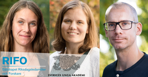 Sara Strandberg, Josefin Larsson och Martin Leijnse Foto: Markus Marcetic/Sveriges unga akademi, Erik Thor/Sveriges unga akademi