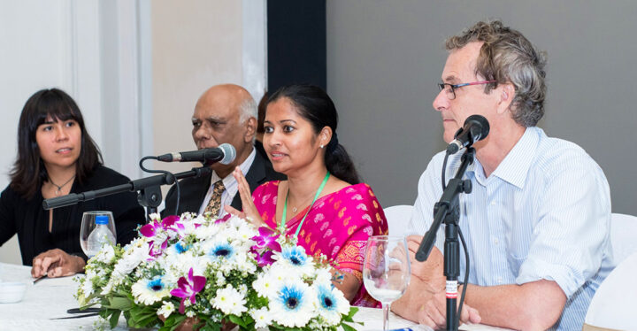 Jennifer Sjöland, International Foundation for science; Dr. Chamindri Witharana, President, Sri Lanka Academy of Young Scientists Prof Lienhard SchmitzProfessor of Biochemistry, University of Giessen, Germany. Photo: ©FOS Media