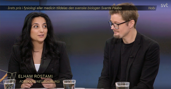 Elham Rostami och Gustav Källstrand i Svt:s Nobelstudio. 