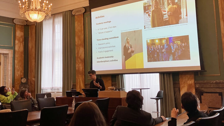 Bild: Alison Gerber föreläser i danska vetenskapsakademiens sessionssal